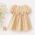 Cream Shimmer Tulle Bow Front Dress