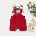 Red Corduroy Dungaree Romper with Striped Top