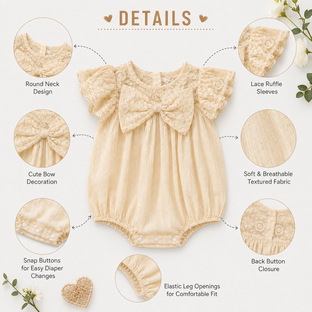 Cream Textured Lace Bow Romper
