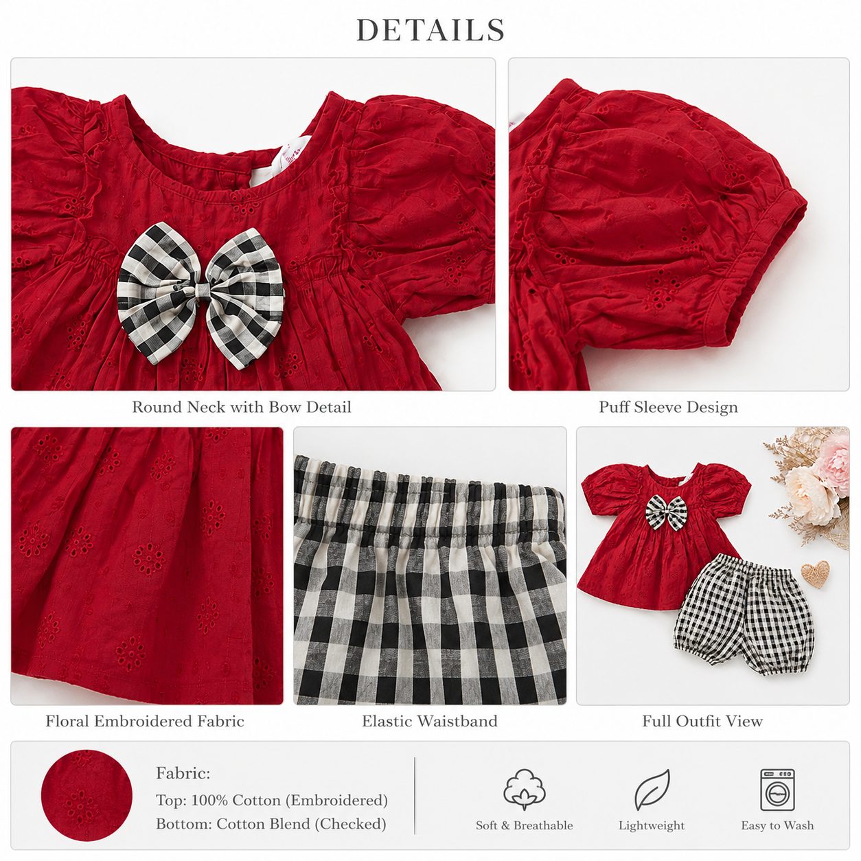 Crimson Eyelet Gingham Bow Bloomer Set