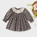 Charcoal Star Print Eyelet Collar Dress