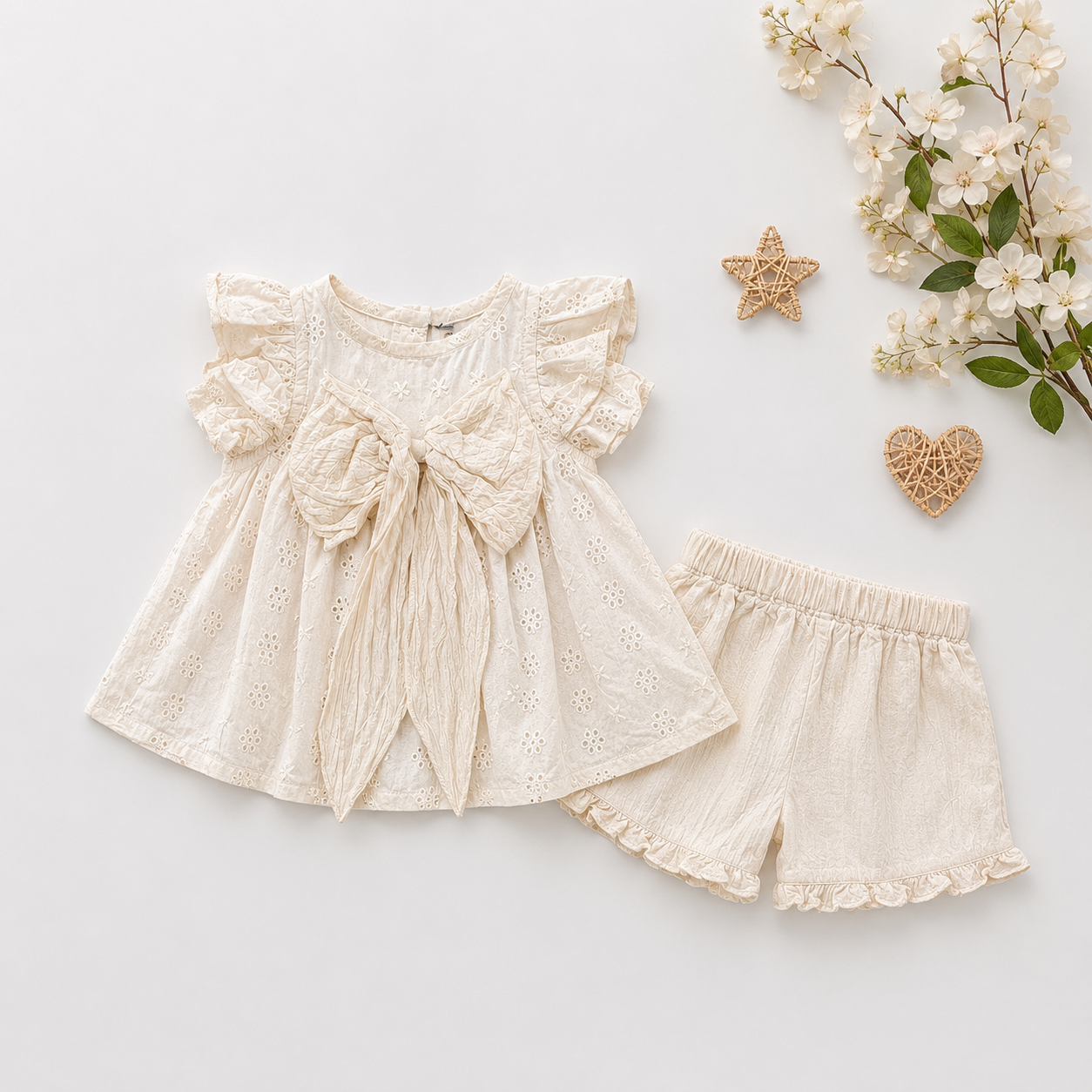Heirloom Ivory Oversized Bow Eyelet Set