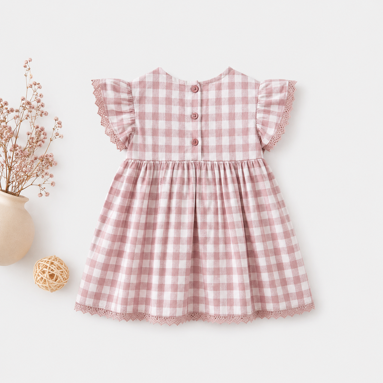 Lavanda Heritage Dusty Rose Gingham Smocked Dress