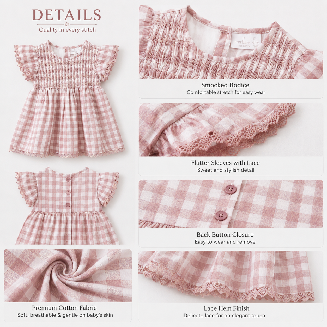 Lavanda Heritage Dusty Rose Gingham Smocked Dress
