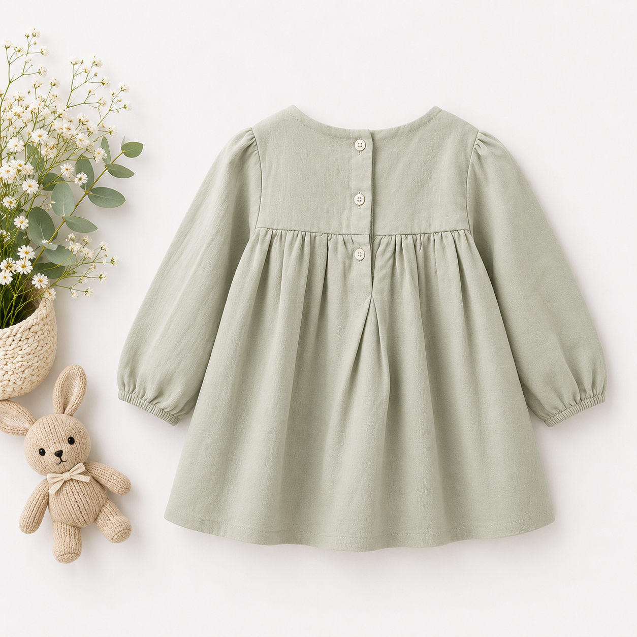 Lavanda Heritage Sage Smocked Linen Dress