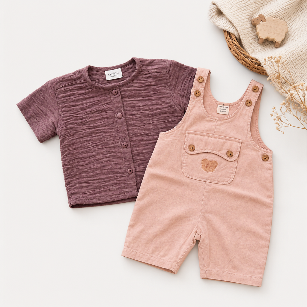 Little Bear Dungaree & Crinkle Muslin Set