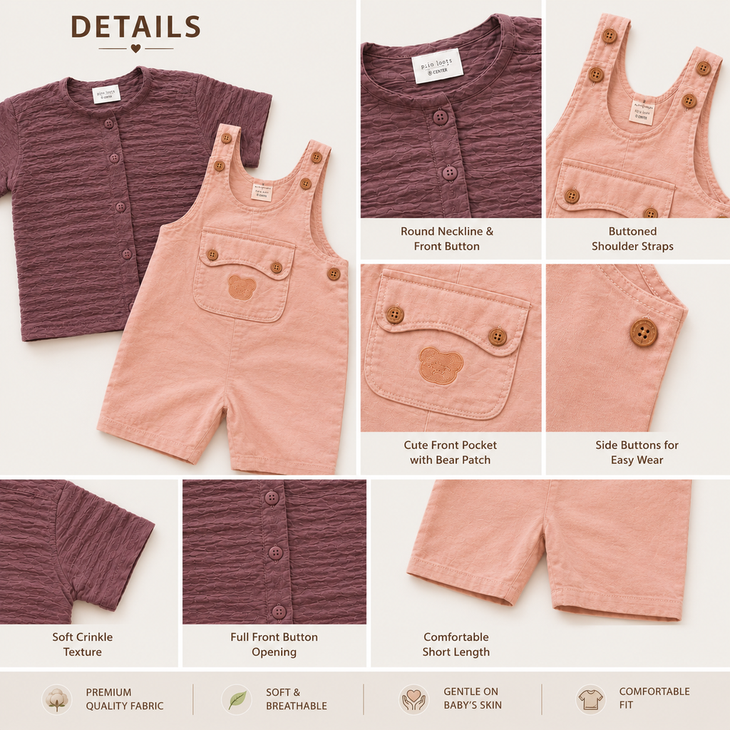 Little Bear Dungaree & Crinkle Muslin Set