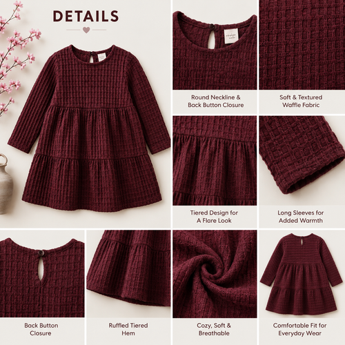 Autumn Berry Waffle Knit Tiered Dress
