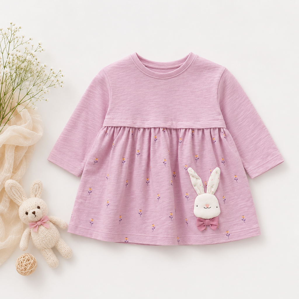 Pink Bunny Pocket Dress for Girls – Toddler & Kids