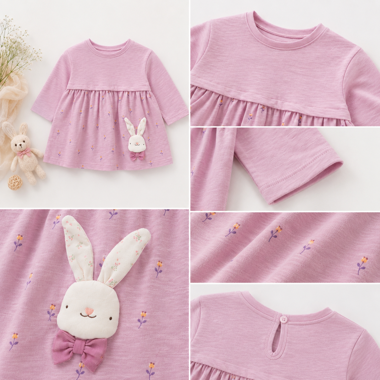 Pink Bunny Pocket Dress for Girls – Toddler & Kids