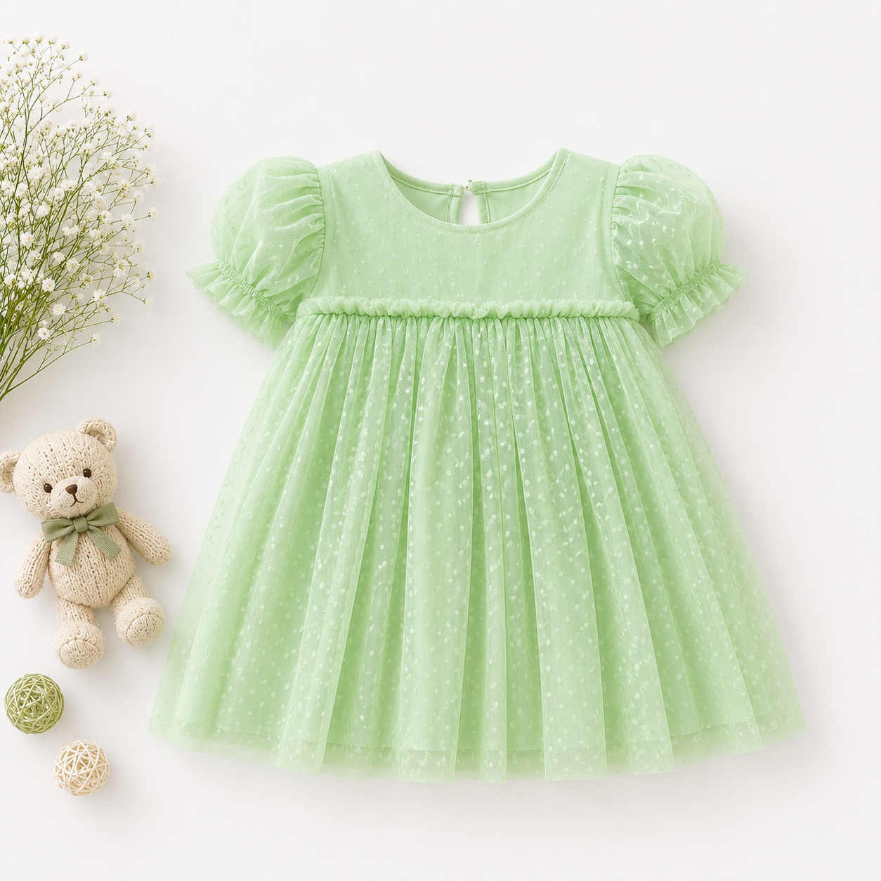 Green Tulle Party Dress for Girls Toddler
