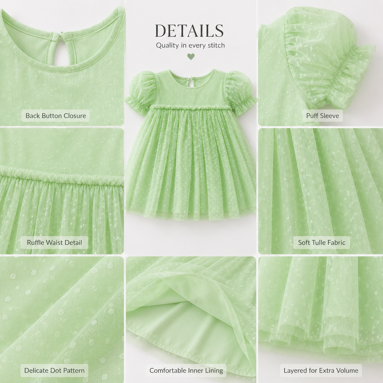 Green Tulle Party Dress for Girls Toddler