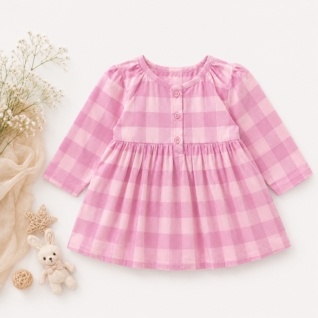 Luxury Lilac Checkerboard Cotton Dress – Baby Girl