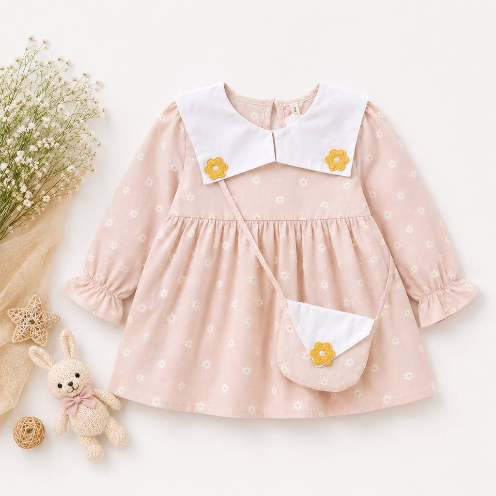 Sweet Daisy Bloom Vintage Collar Dress & Purse Set