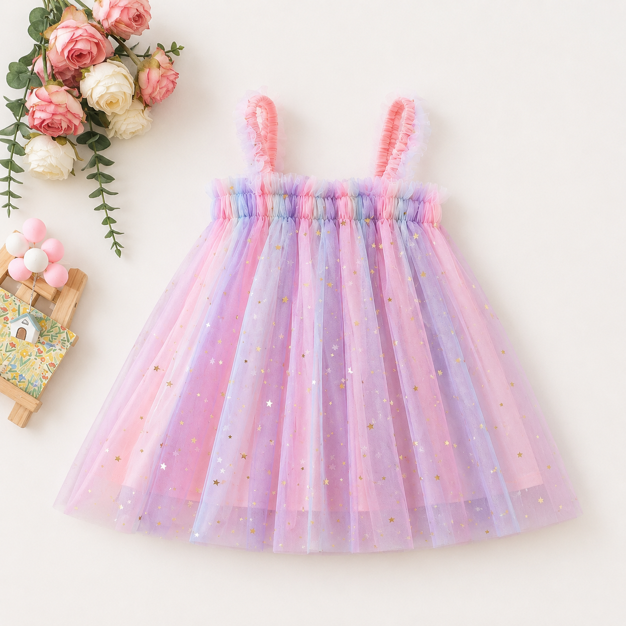 Pastel Star Tulle Dress for Baby Girls