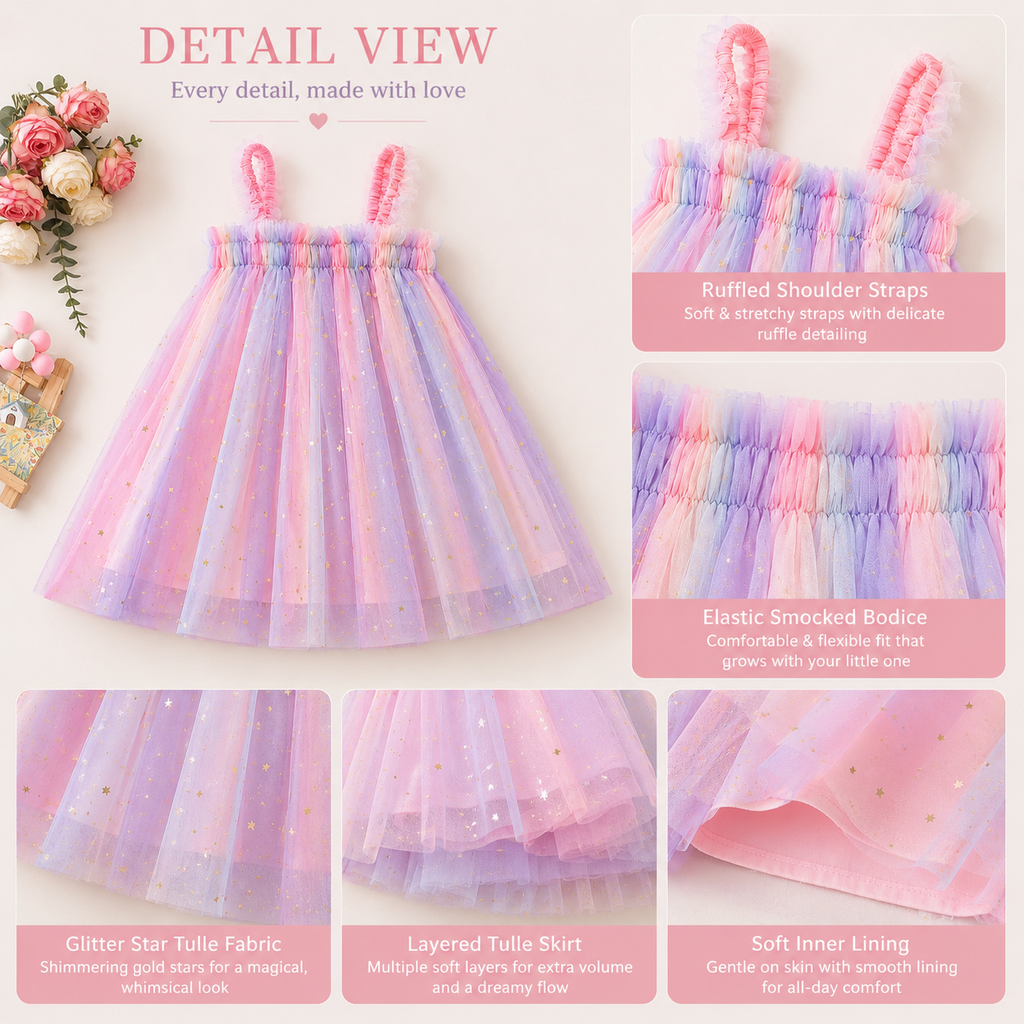 Pastel Star Tulle Dress for Baby Girls