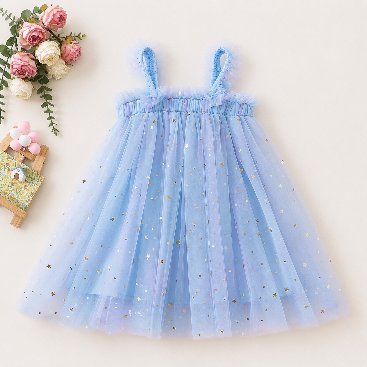 Pastel Star Tulle Dress for Baby Girls