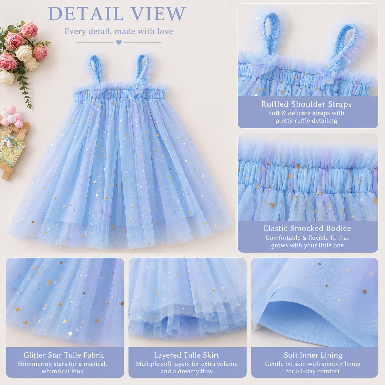 Pastel Star Tulle Dress for Baby Girls