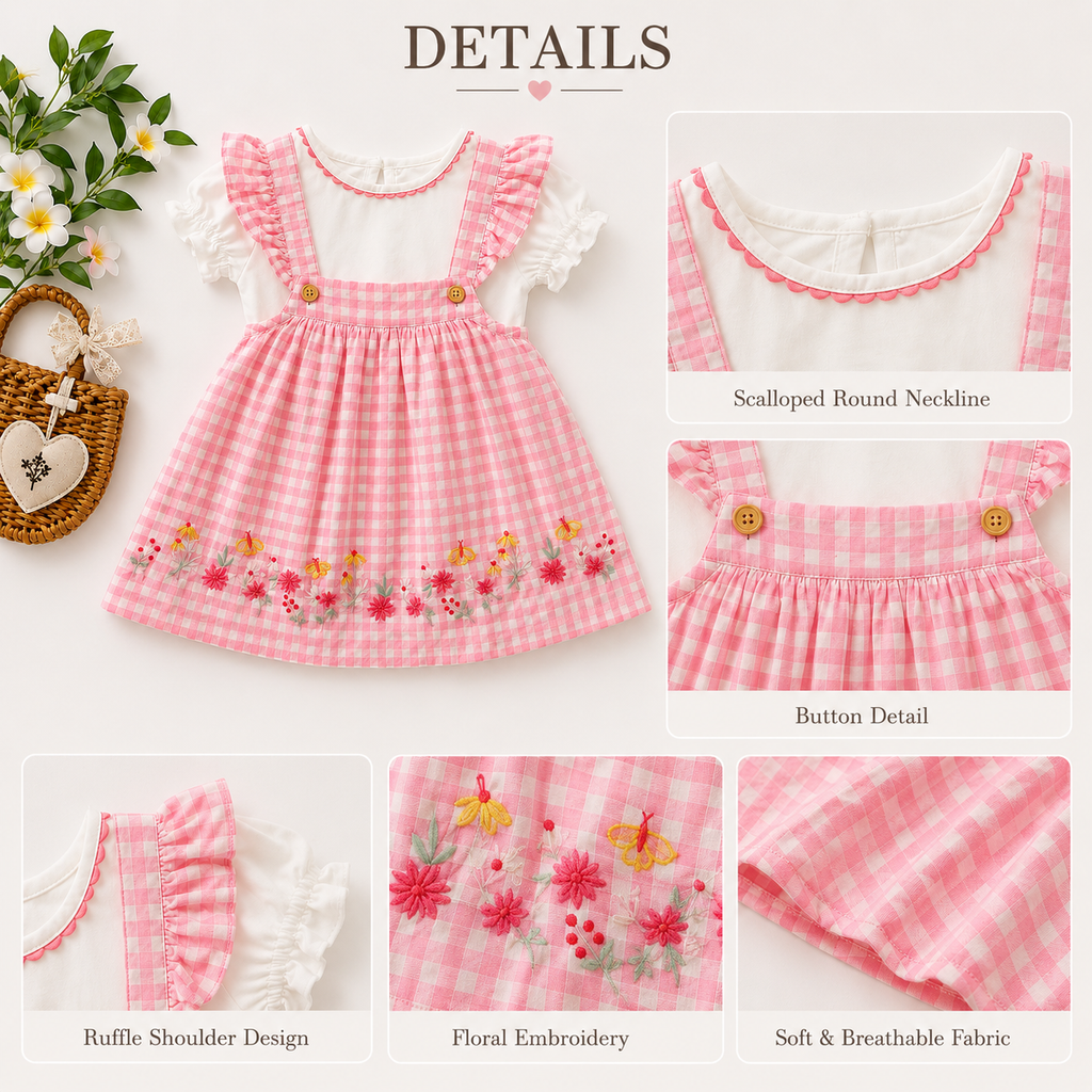 Pink Gingham Baby Girl Romper Dress