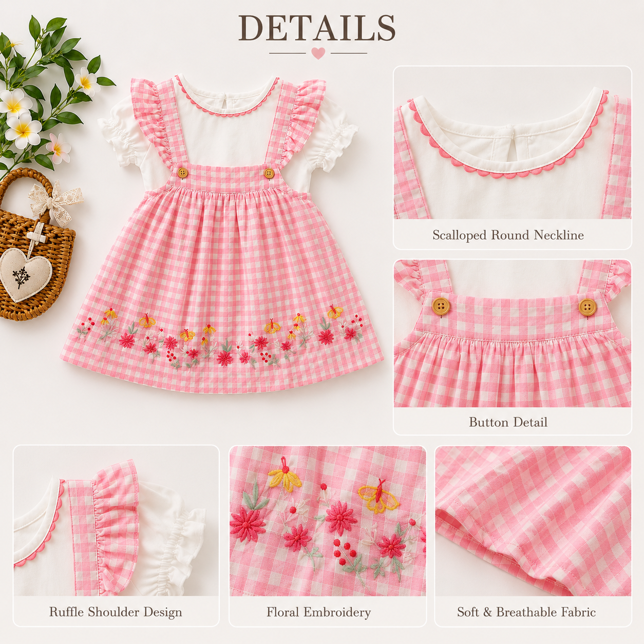 Pink Gingham Baby Girl Romper Dress