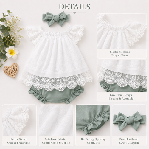 Baby Girl Lace Dress Set with Bloomers & Bow