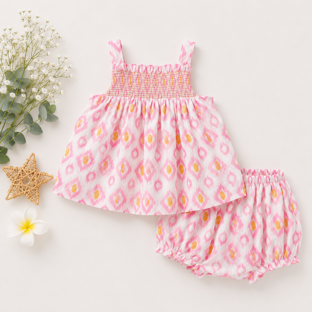 Pink Diamond Baby Girl Smocked Top & Bloomer Set