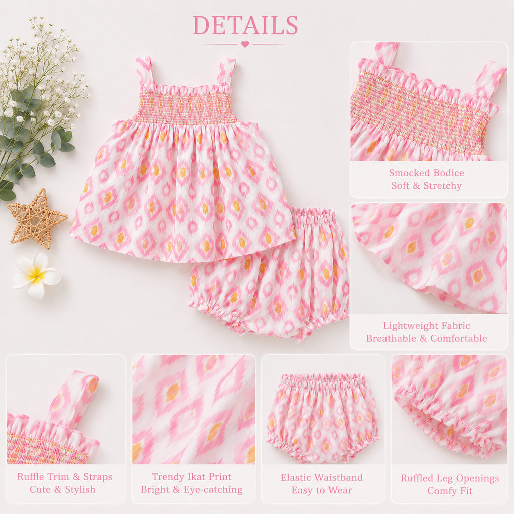 Pink Diamond Baby Girl Smocked Top & Bloomer Set