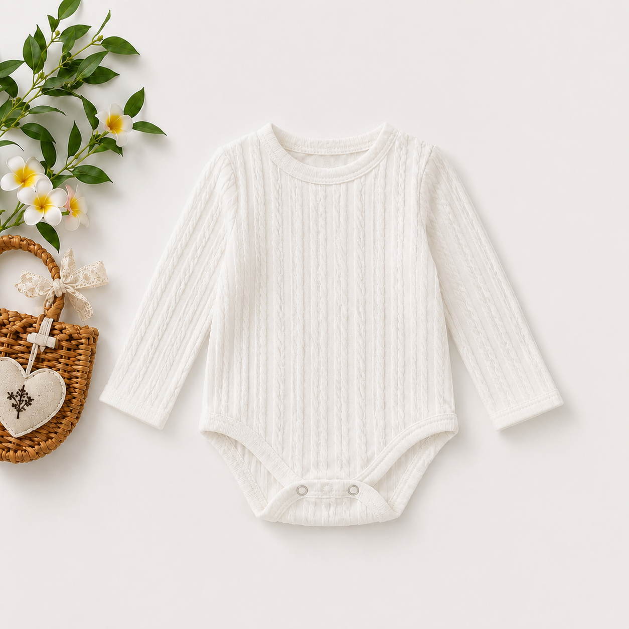 White Knit Baby Girl Romper | Soft Long Sleeve Infant Bodysuit