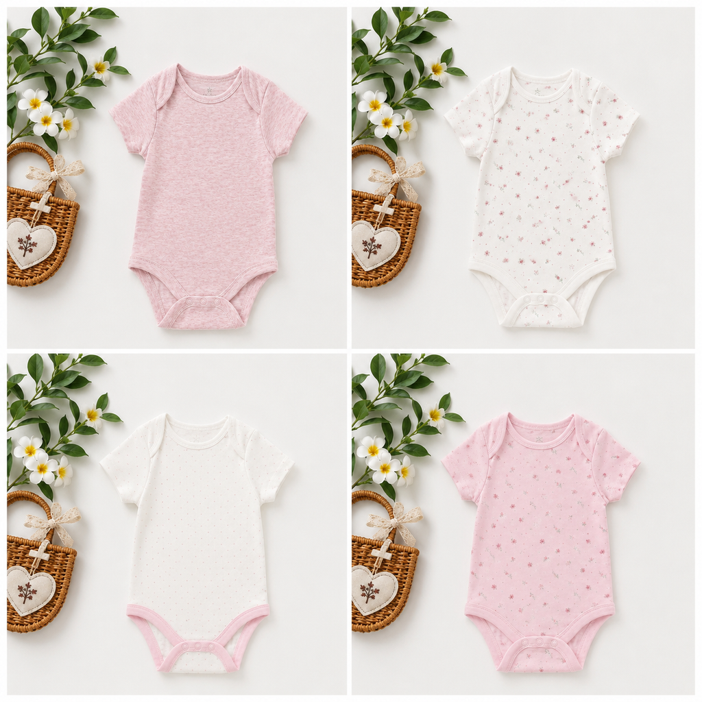 Sweet Rosebud 4-Piece Combo Daily Onesie Set