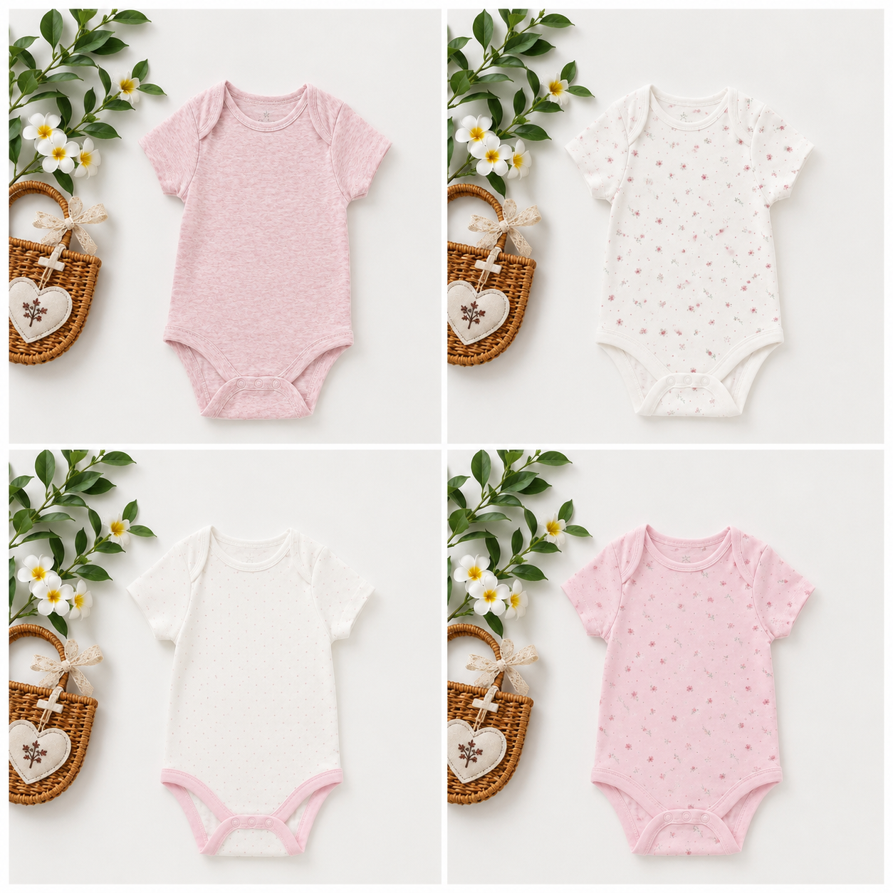 Sweet Rosebud 4-Piece Combo Daily Onesie Set