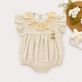 Cream Floral Print Romper with Ruffle Collar