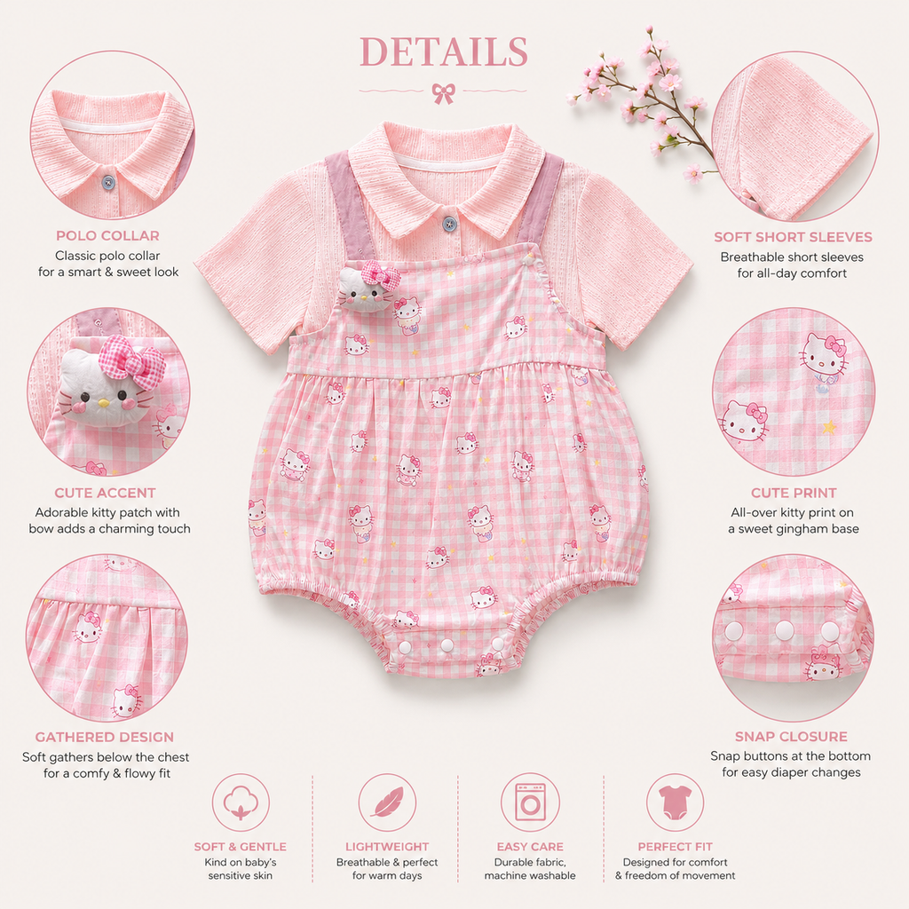 Pink Floral Embroidered Romper with Peter Pan Collar