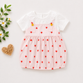 Baby Girls Pink Heart Stripe Bubble Romper Dress with Lace Collar