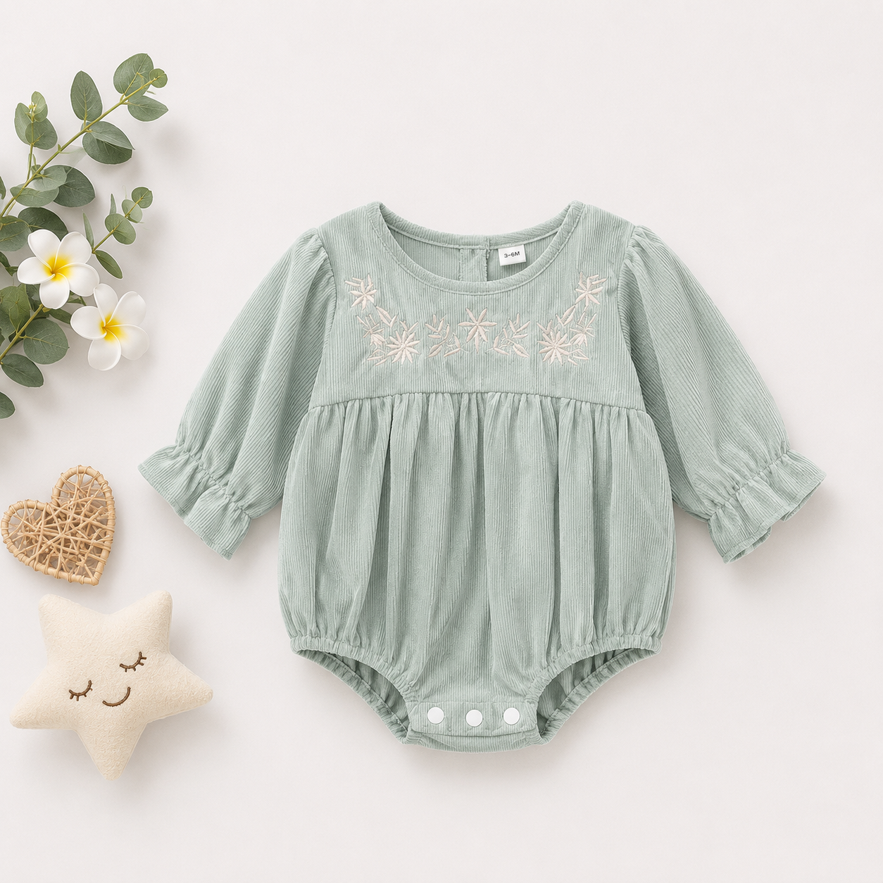 Embroidered Baby Girl Romper | Soft Cotton Long Sleeve Infant Outfit