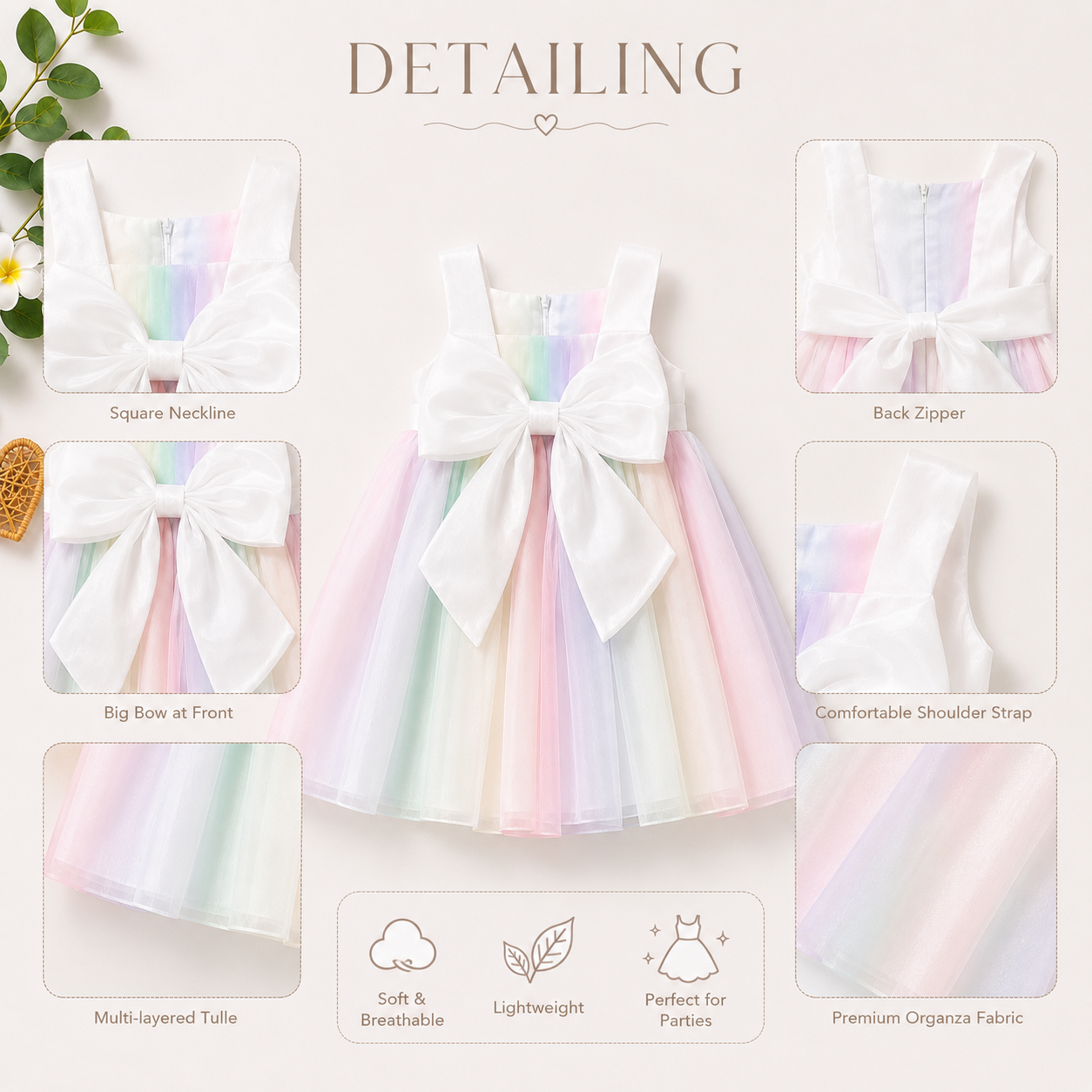 Pastel Rainbow Tulle Baby Girl Party Dress