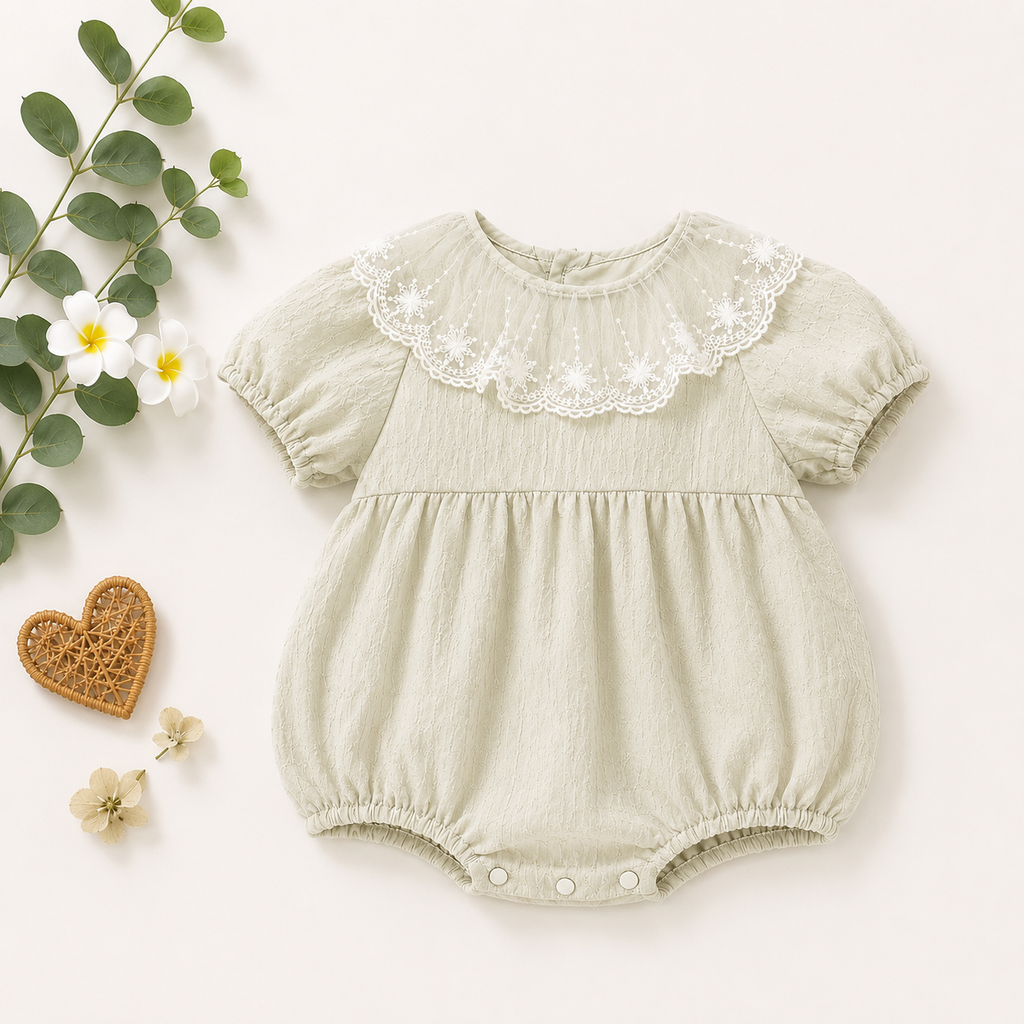 Lace Collar Baby Girl Romper – Ivory Cotton