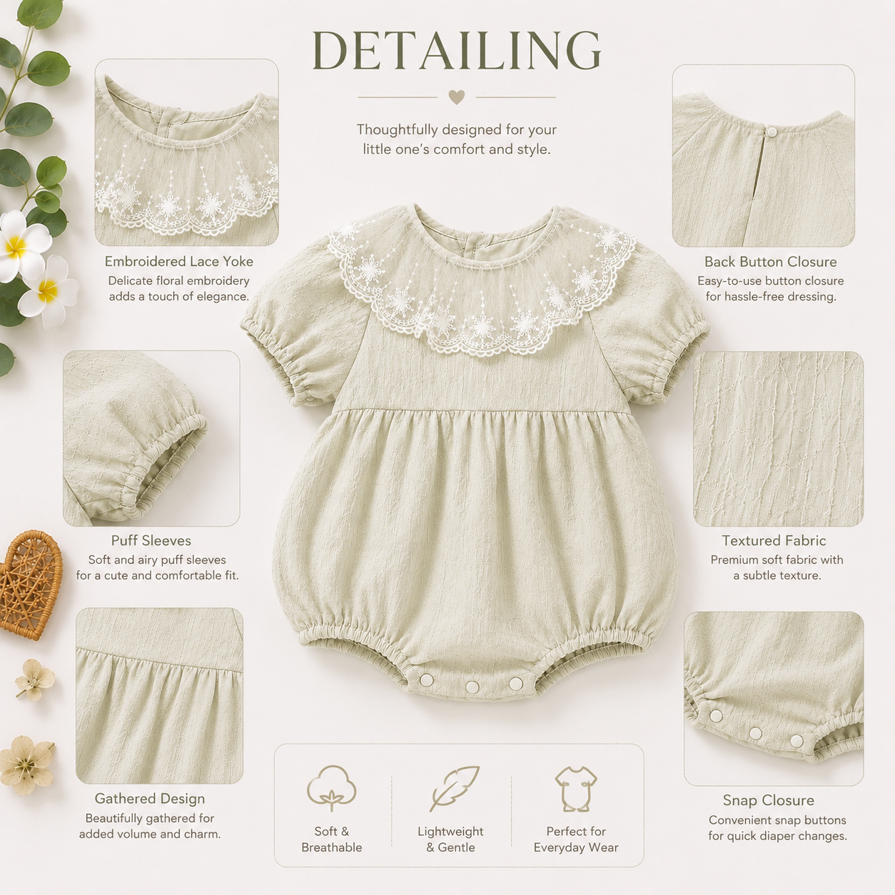 Lace Collar Baby Girl Romper – Ivory Cotton