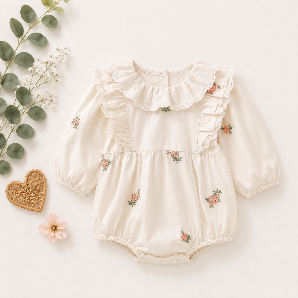 Floral Ruffle Baby Girl Romper – Cotton Infant Bodysuit