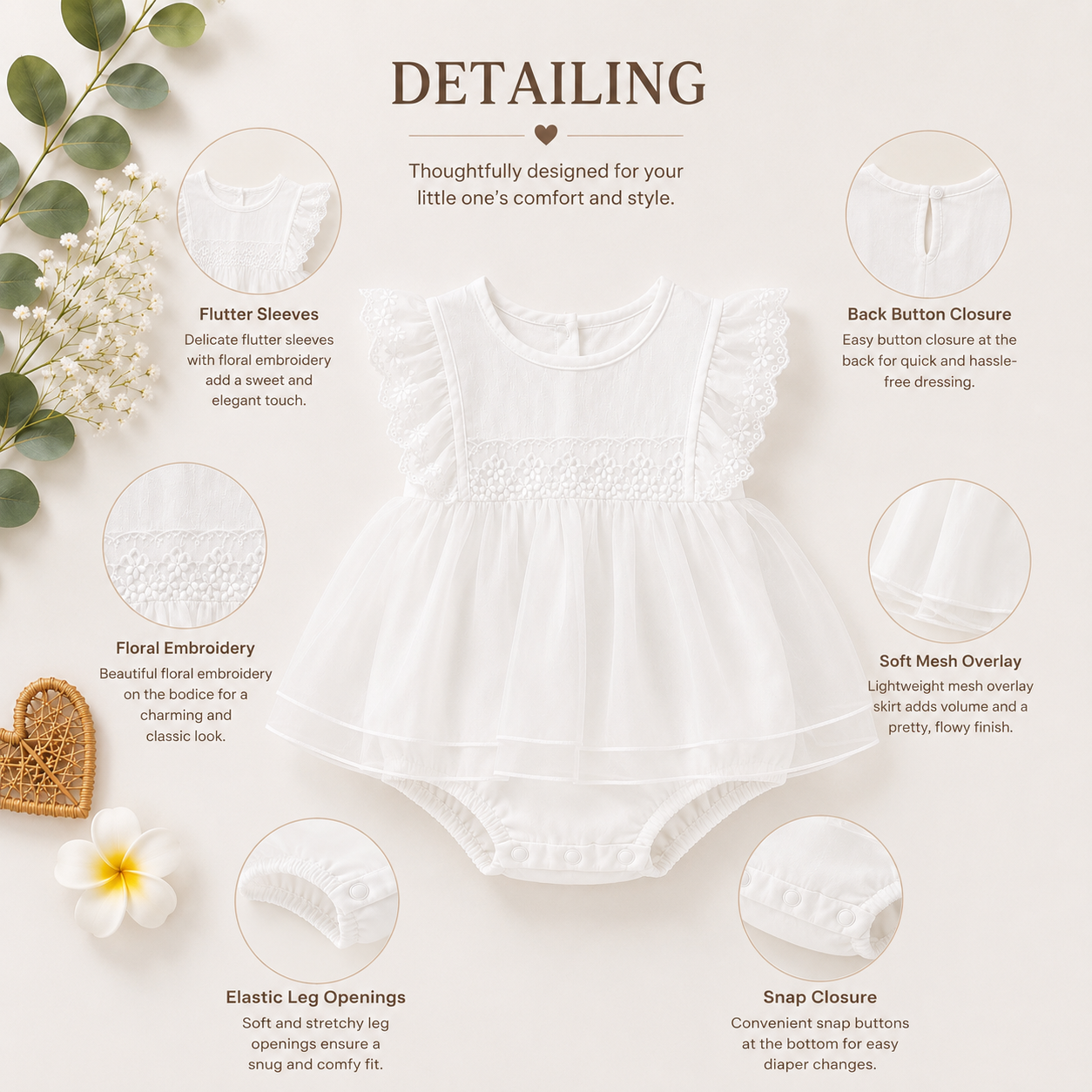 White Baby Girl Dress Romper – Premium Cotton Newborn