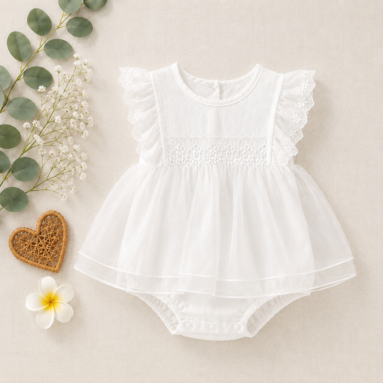 White Baby Girl Dress Romper – Premium Cotton Newborn – Lavanda Styles