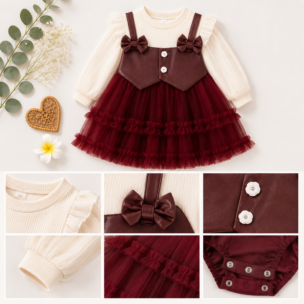 Girls Burgundy Tulle Party Dress with Bows