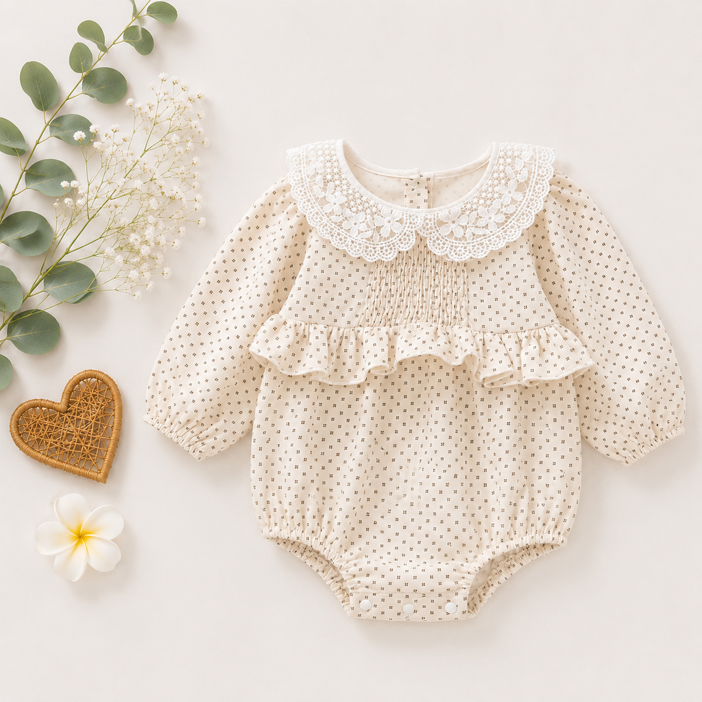 Lace Collar Baby Girl Romper – Soft Cotton Long Sleeve