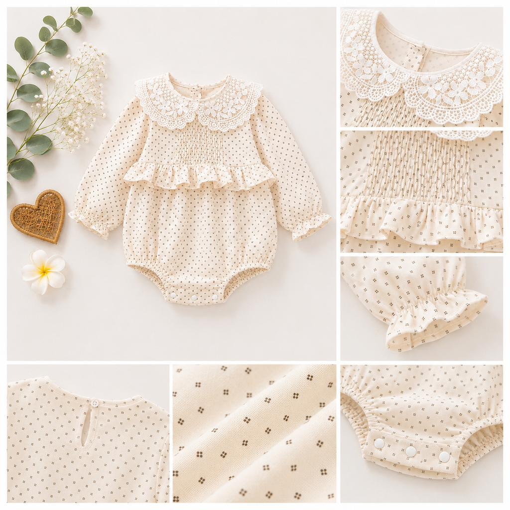 Lace Collar Baby Girl Romper – Soft Cotton Long Sleeve