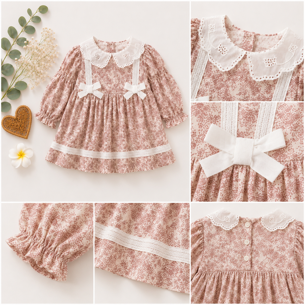 Brown Lace Baby Dress with Peter Pan Collar | Premium Baby Girl Partywear