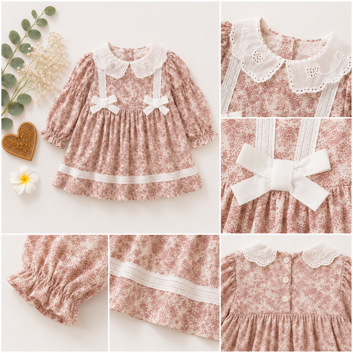 Brown Lace Baby Dress with Peter Pan Collar | Premium Baby Girl Partywear