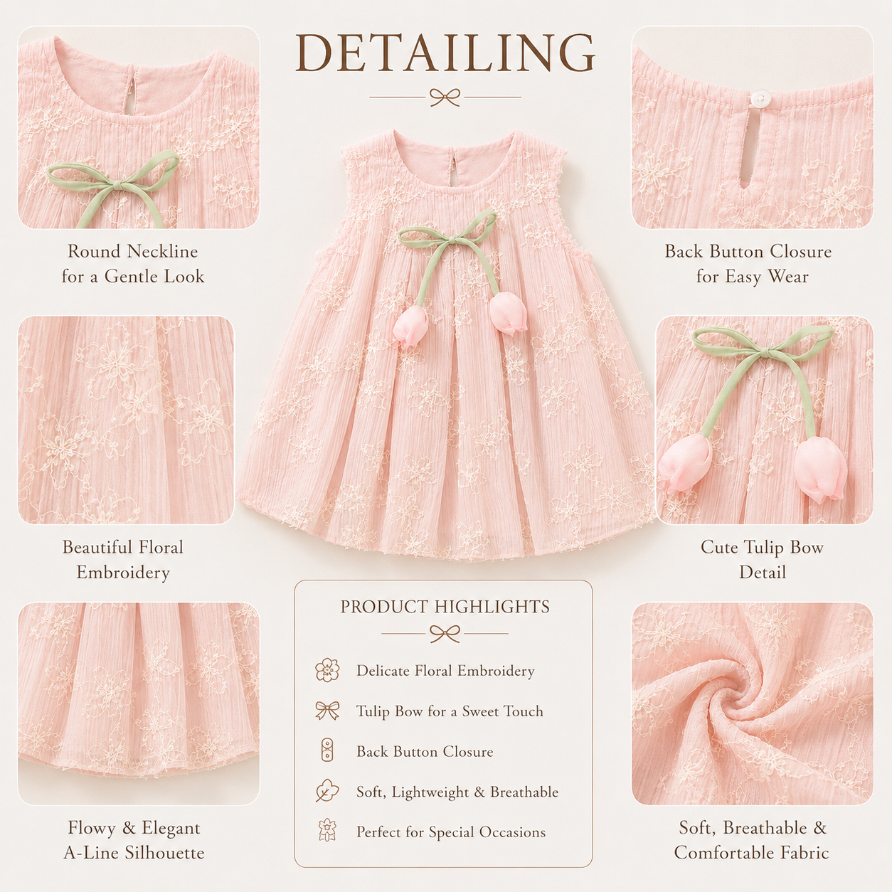 Pink Lace Baby Party Dress with Bow Detail | Premium Baby Girl Occasion Wear