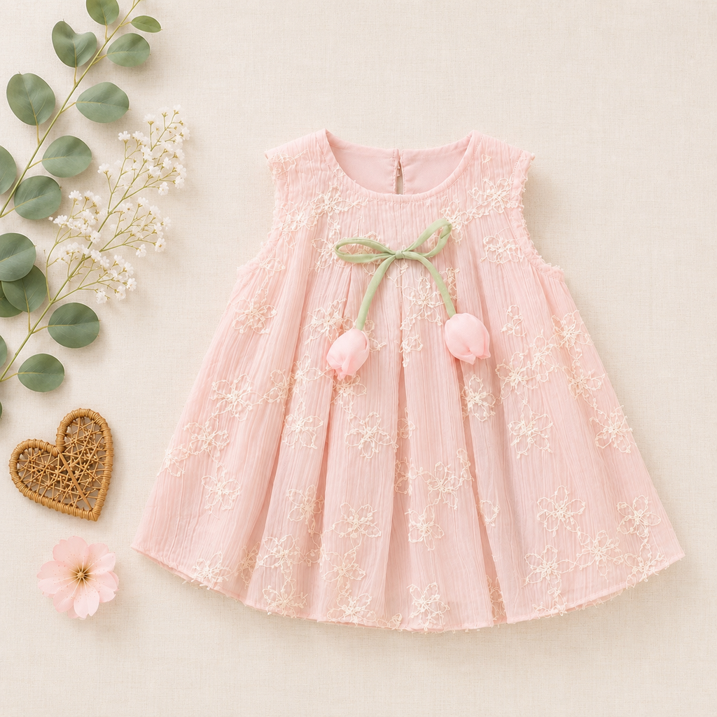 Pink Lace Baby Party Dress with Bow Detail | Premium Baby Girl Occasion Wear