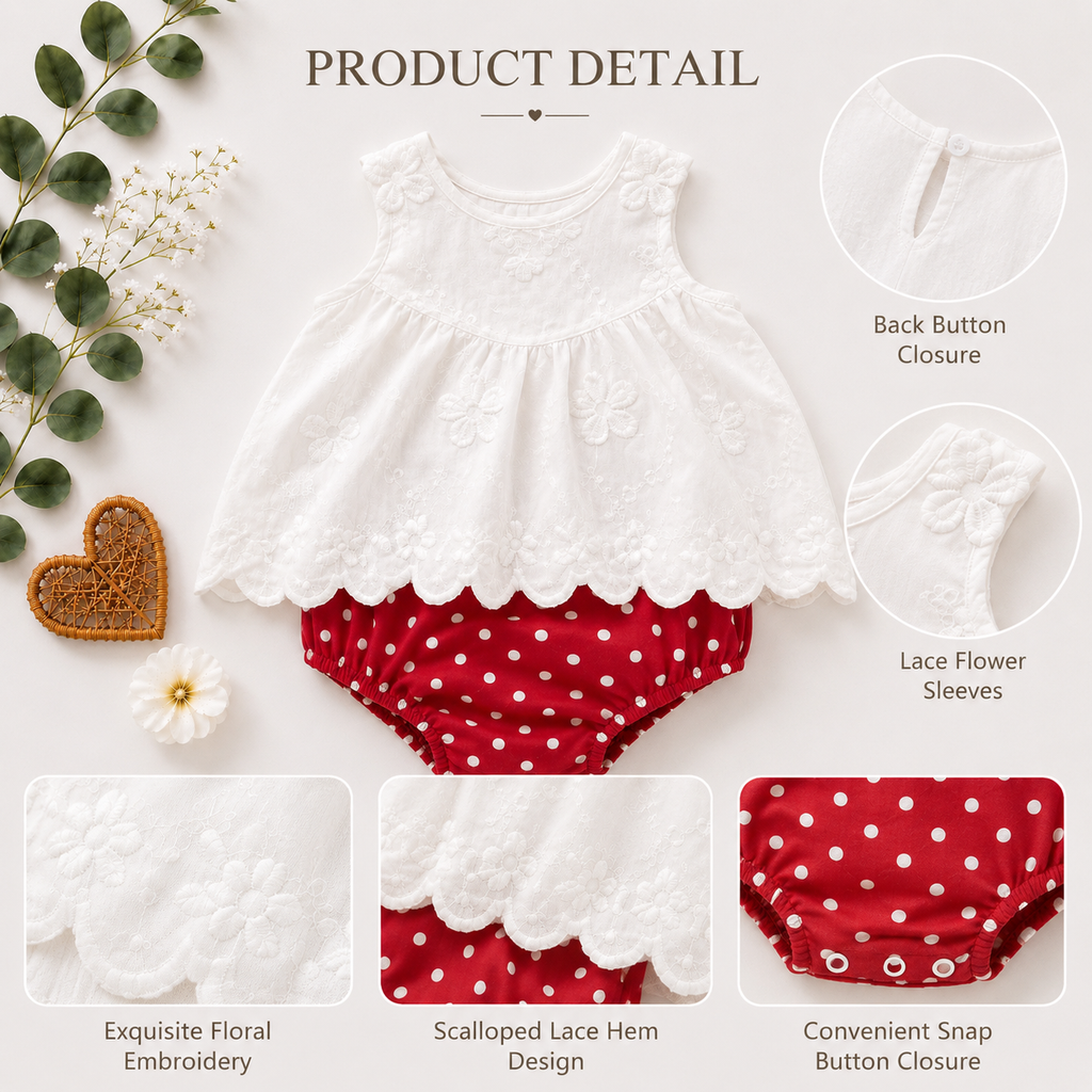 Embroidered Lace Baby Girl Dress Set – Summer Infant Outfit