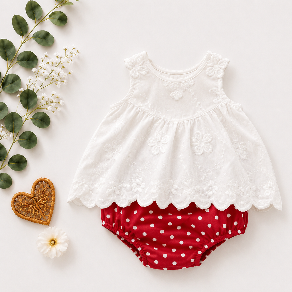 Embroidered Lace Baby Girl Dress Set – Summer Infant Outfit