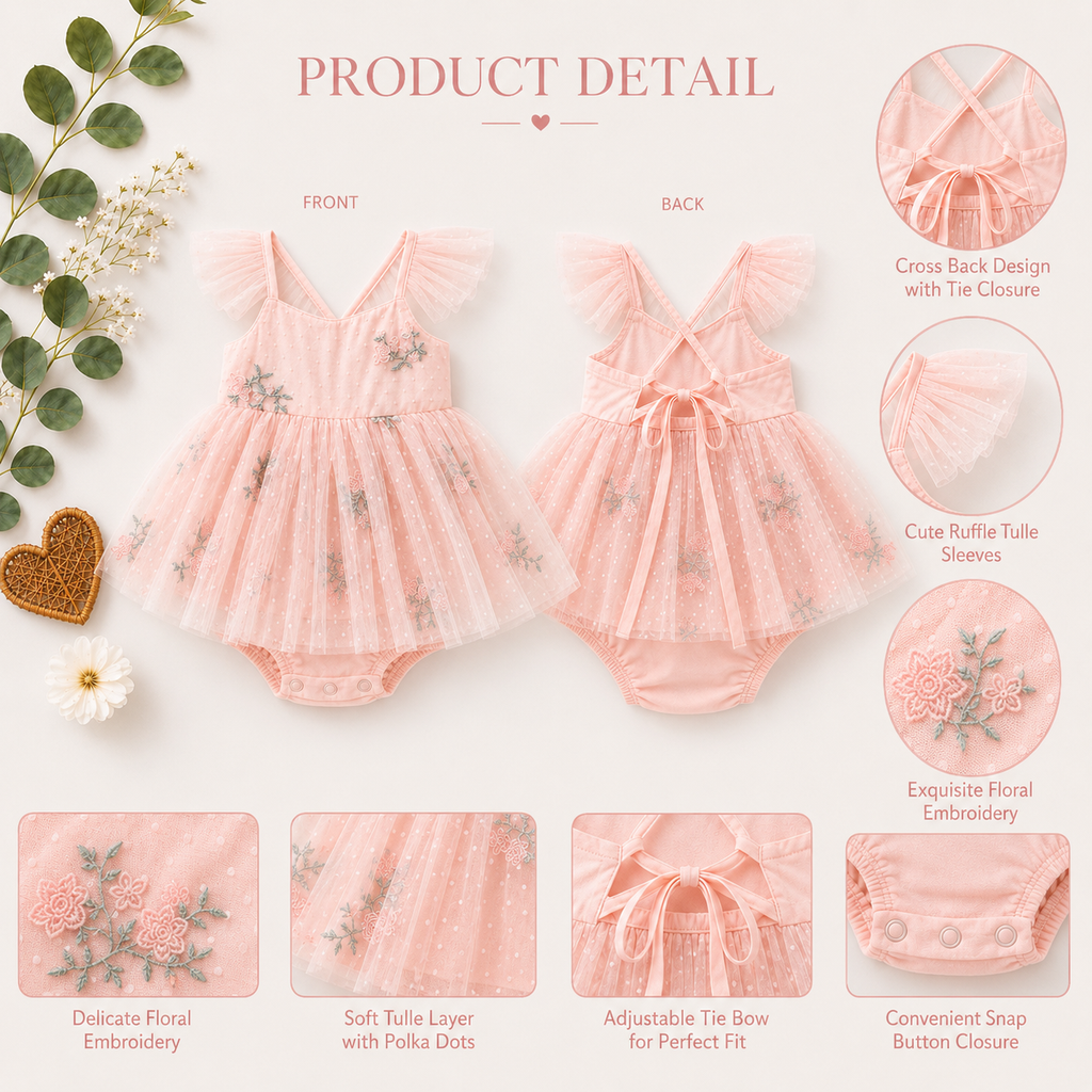 Girls’ Pink Floral Tulle Baby Tutu Dress